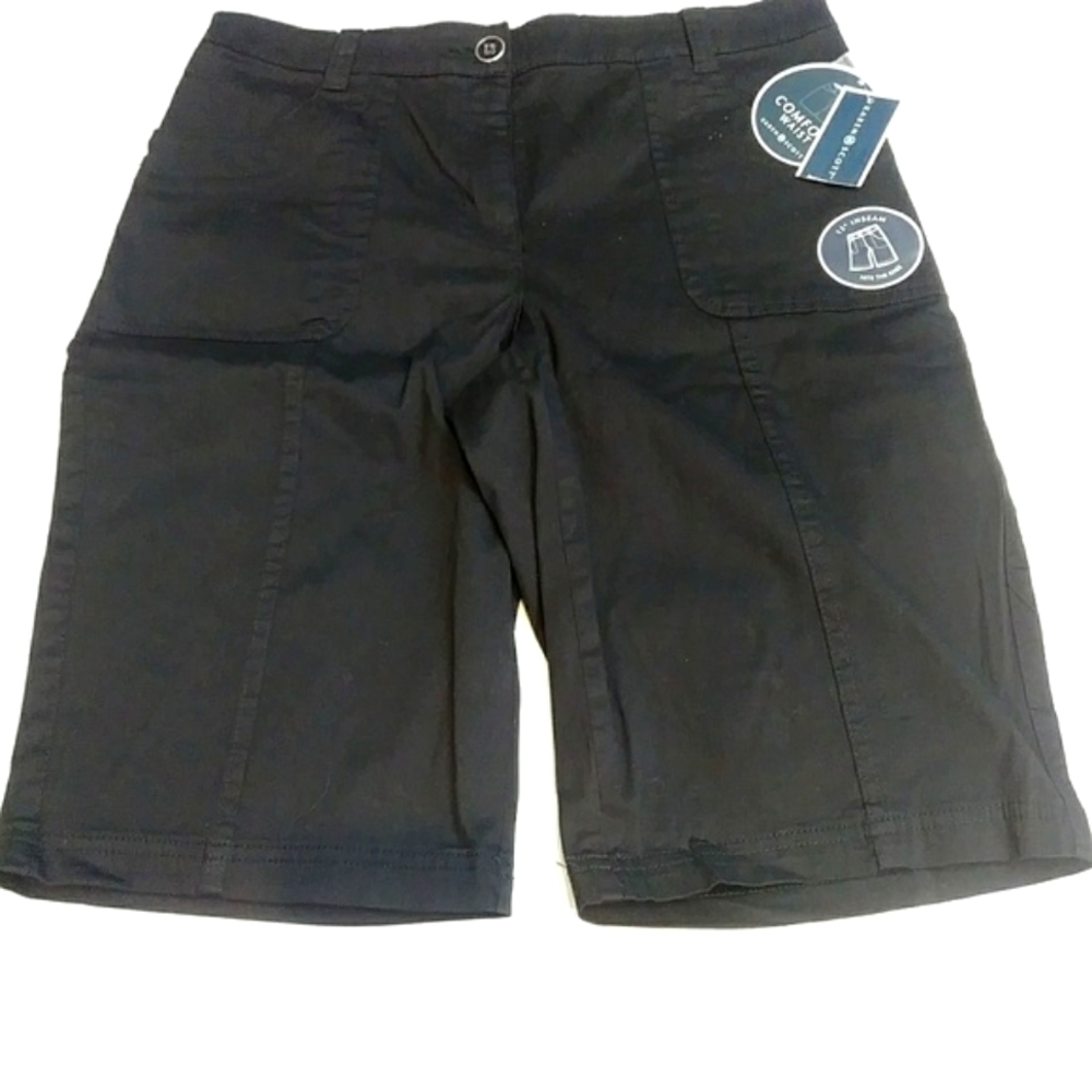 Karen Scott Women's Flat Front Bermuda Shorts Silky Black, Size 6